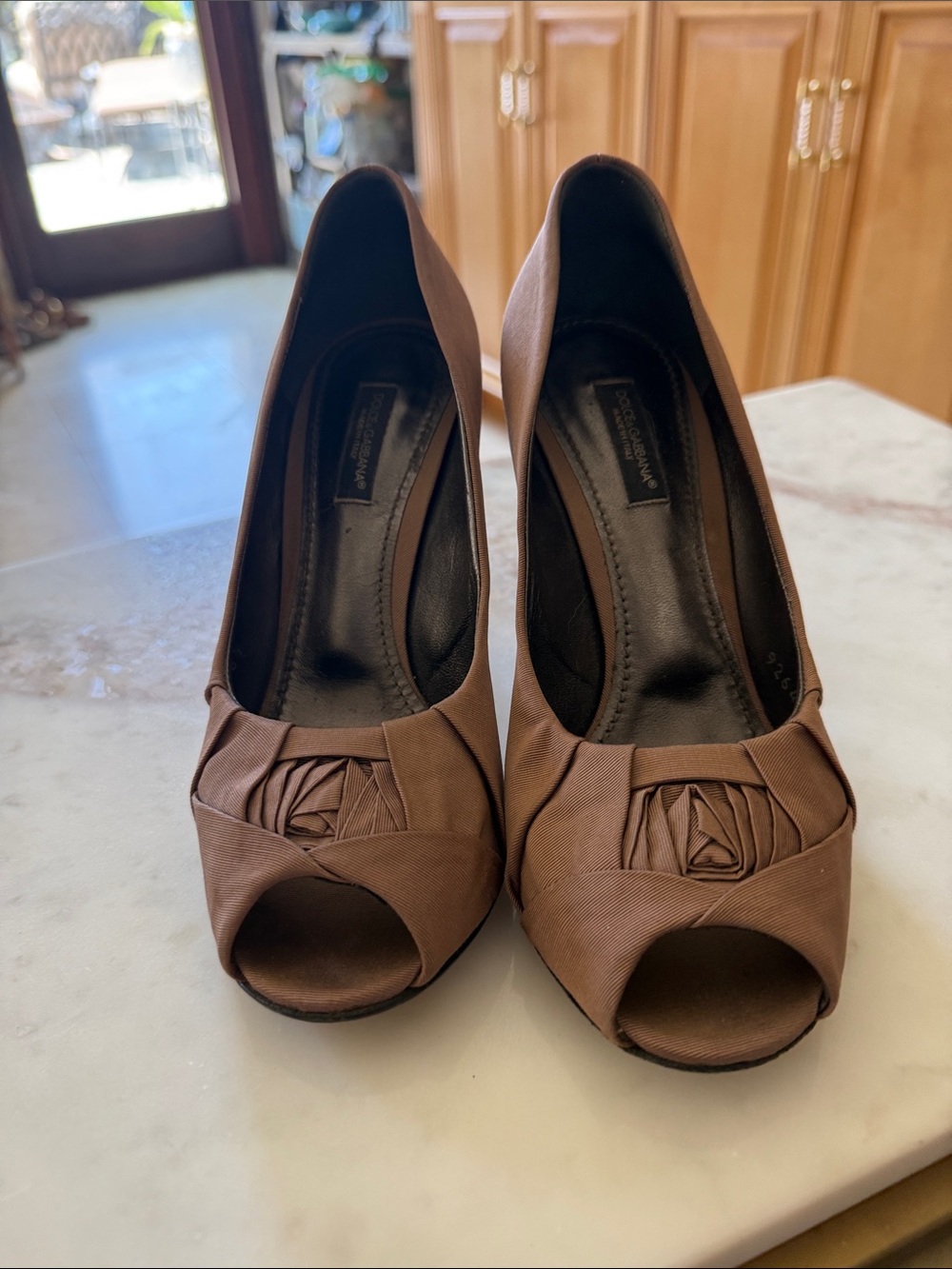 Dolce & Gabbana Brown Peep-Toe Pumps with Rosette Detail